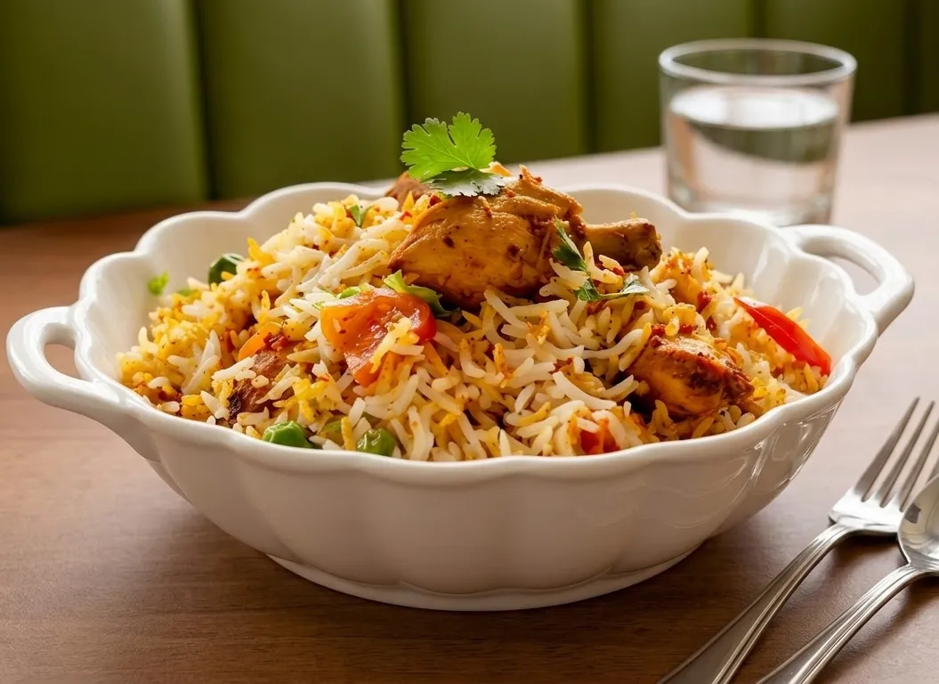 Hyderabadi-style biryani served with raita at Nitara - Flavours of South India in Edmonton